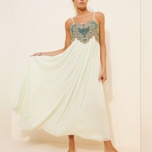 Free People Cream and Black Embroidered Dress XS